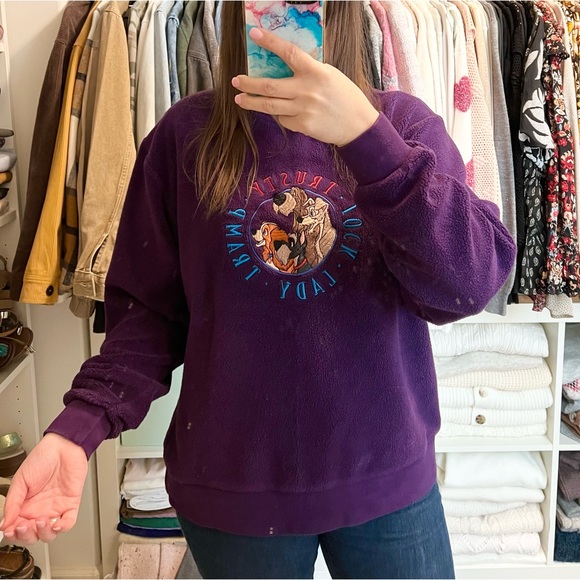 Vintage Disney Store Lady & The Tramp embroidered fleece pullover sweater - Picture 3 of 7